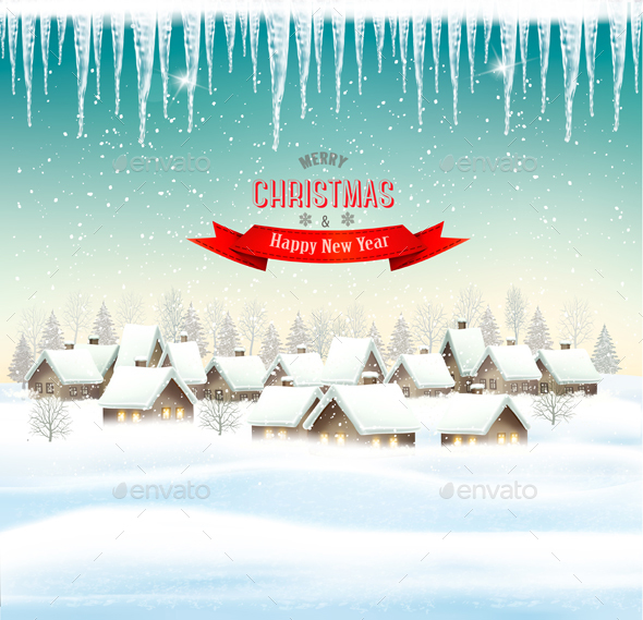Holiday Christmas Background with a Village - Christmas Seasons/Holidays