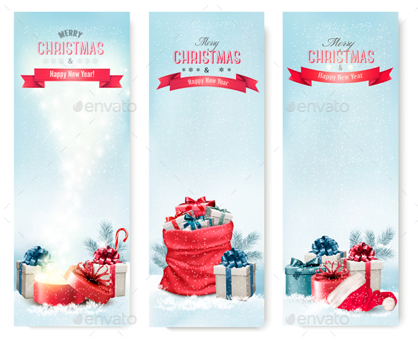 Holiday Christmas Banners with Presents - Christmas Seasons/Holidays