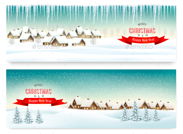 Holiday Christmas Banners with Villages - Christmas Seasons/Holidays