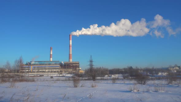 Industrial Landscape. Thermal Chimney of Power Station