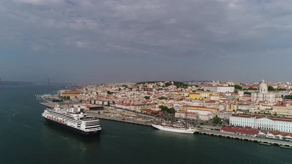Cruise Ship Morred in River Tejo and Lisbon City alt