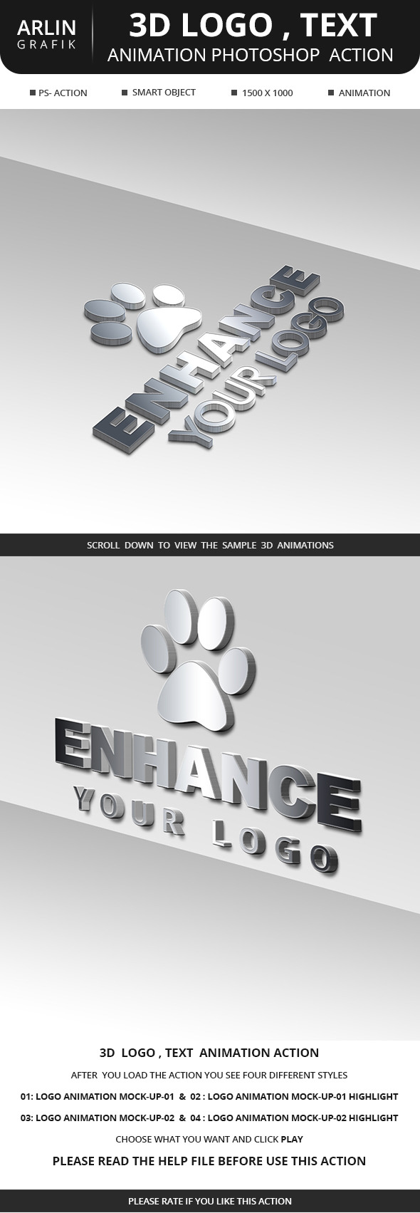 3D Logo , animation photoshop Action - Utilities Actions