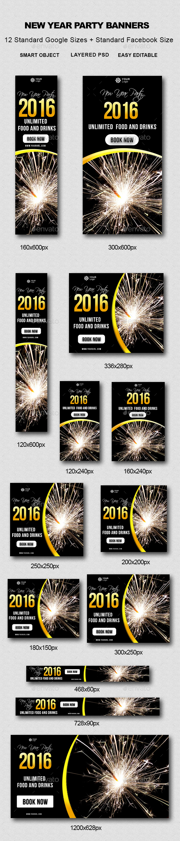 New Year Party Banners - Banners & Ads Web Elements