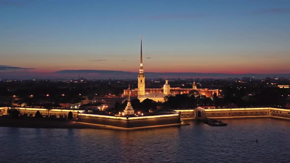 Aerial Night View of Peter and Paul Fortress alt