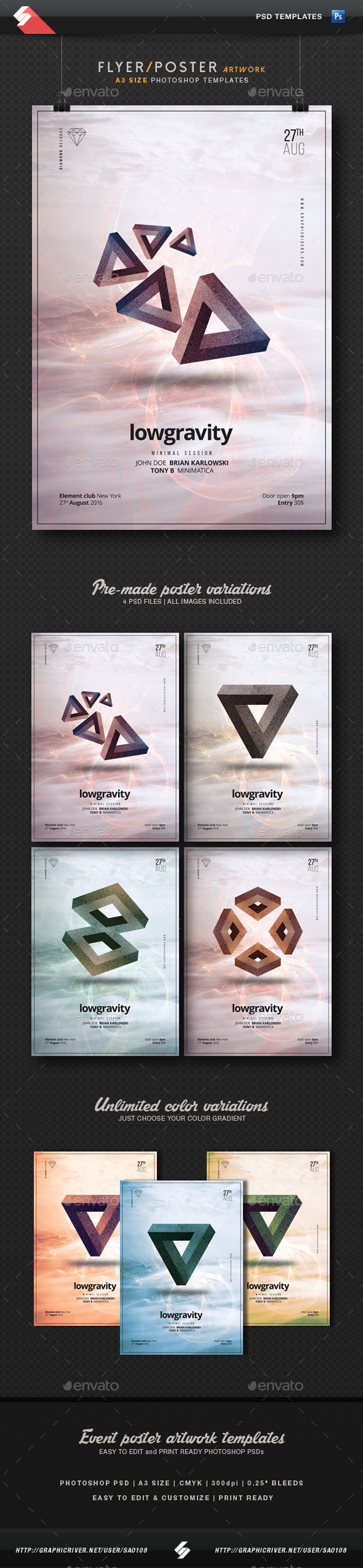 Lowgravity - Party Flyer Artwork Templates A3 - Clubs & Parties Events