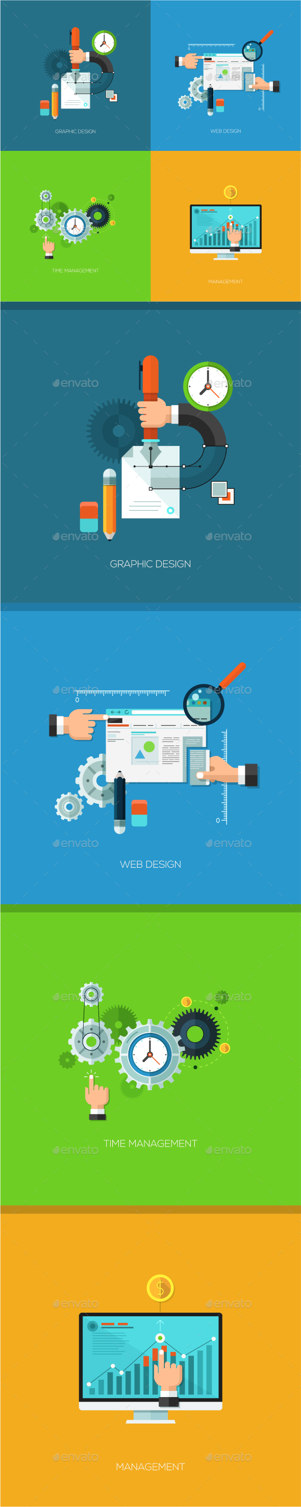 Set Of 4 Flat Concepts For Web Design - Web Technology