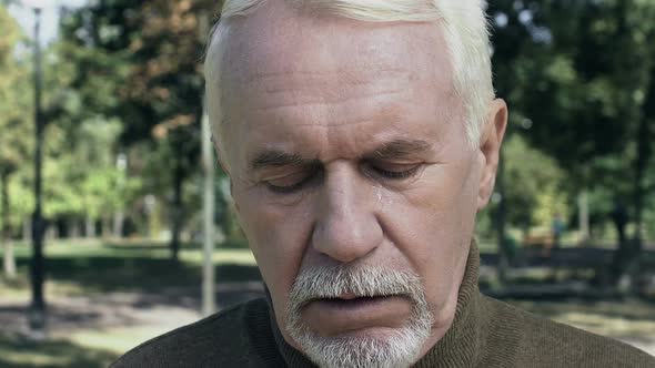 Crying Widower Outdoors, Old Man Feeling Lonely, Problem Hopelessness, Despair