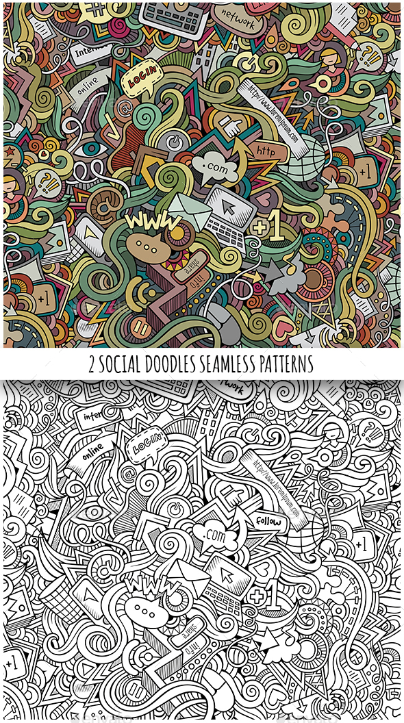 2 Social Doodles Seamless Pattern - Technology Conceptual