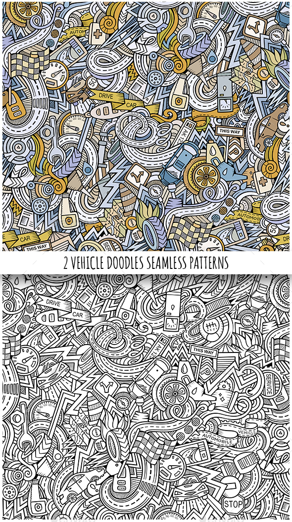 2 Automotive Doodles Seamless Pattern - Technology Conceptual