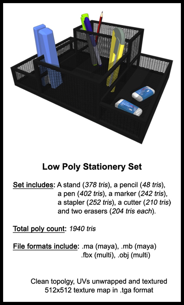 Low Poly Stationery - 3Docean 14186794