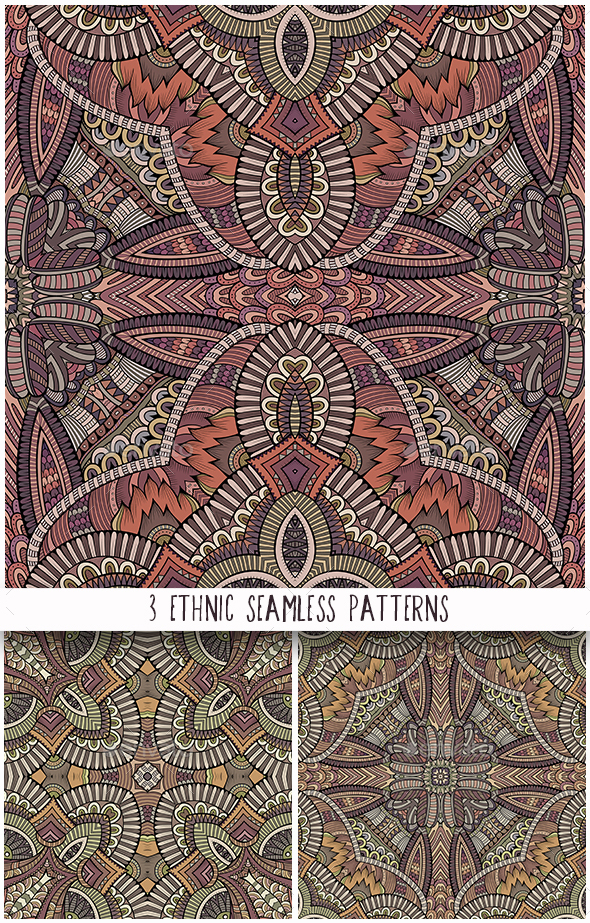 3 Ethnic Ornamental Seamless Patterns - Backgrounds Decorative