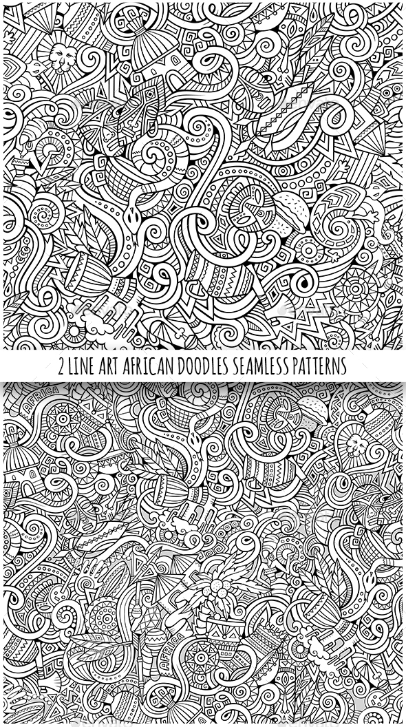 2 African Doodles Seamless Patterns - Travel Conceptual