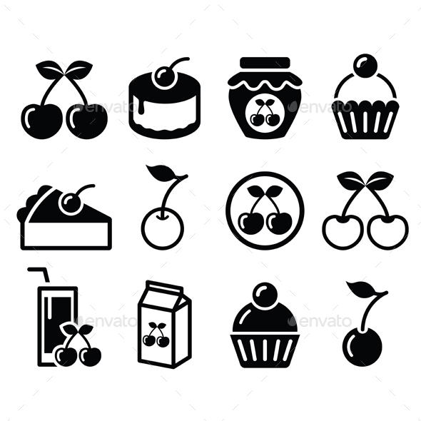 Cherry Icon Set - Food Objects
