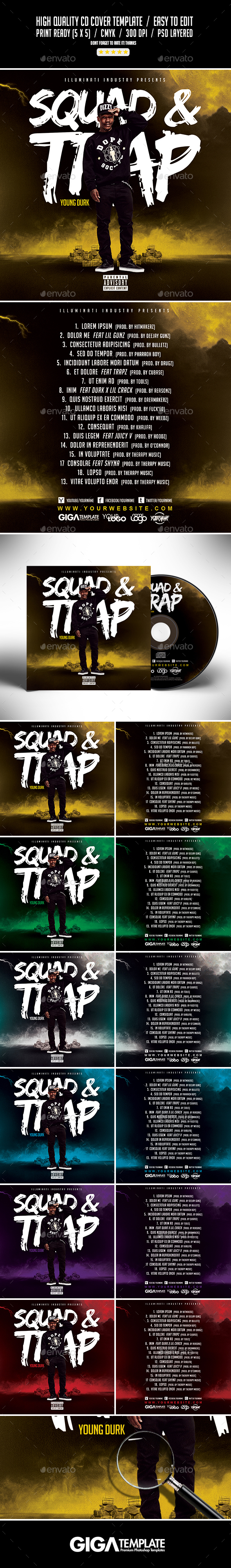 Squad & Trap | Hip-Hop Mixtape Album CD Cover Template - CD & DVD Artwork Print Templates