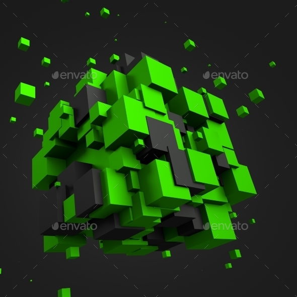 Abstract 3D Rendering Of Chaotic Cubes. - Abstract Backgrounds