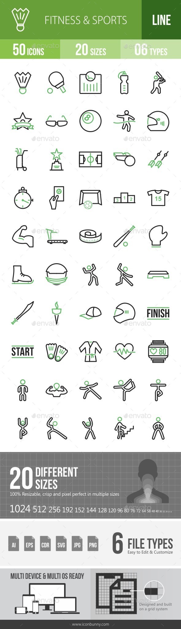 Fitness & Sports Green & Black Icons - Icons