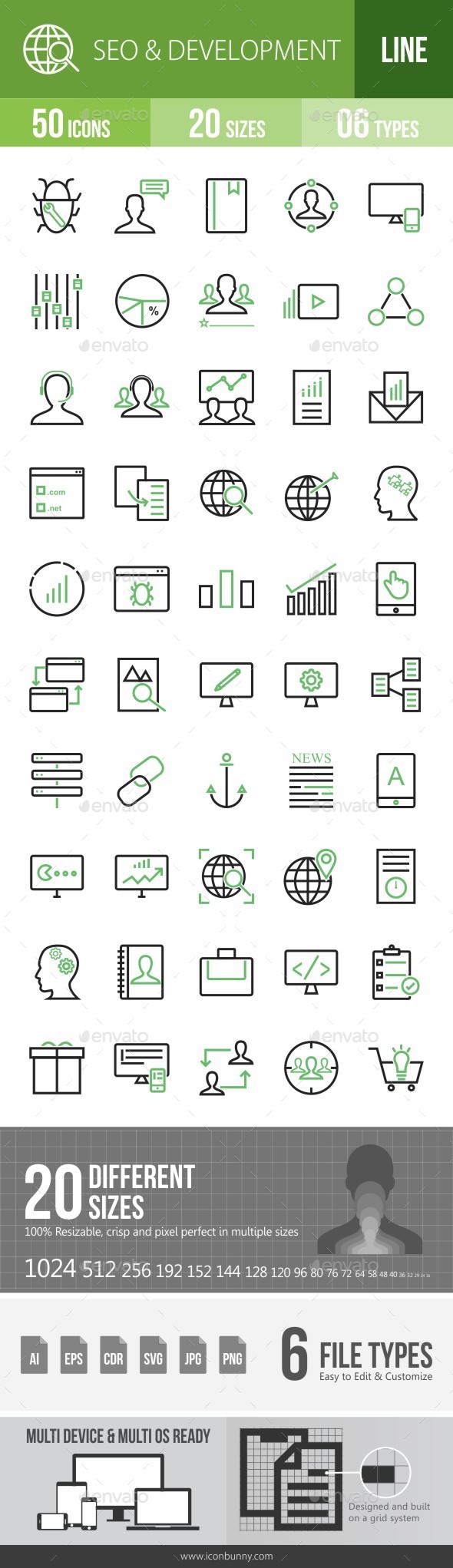 SEO & Development Services Green & Black Icons - Icons