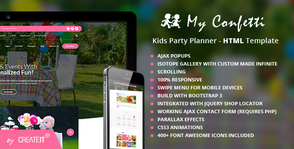 Extraordinary My Confetti - Kids Party Planner HTML Template