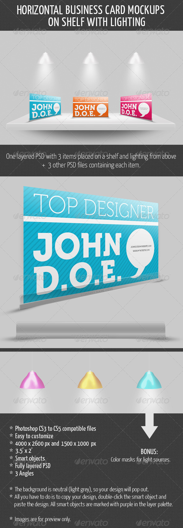 Horizontal Business Card Mockup on Shelf - Business Cards Print