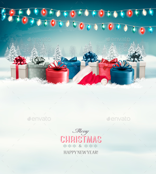 Holiday Christmas Background with Presents - New Year Seasons/Holidays
