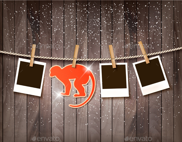 Christmas background with Photos and Monkey - New Year Seasons/Holidays