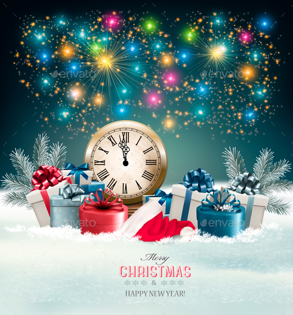 Holiday Christmas Background with Presents - New Year Seasons/Holidays
