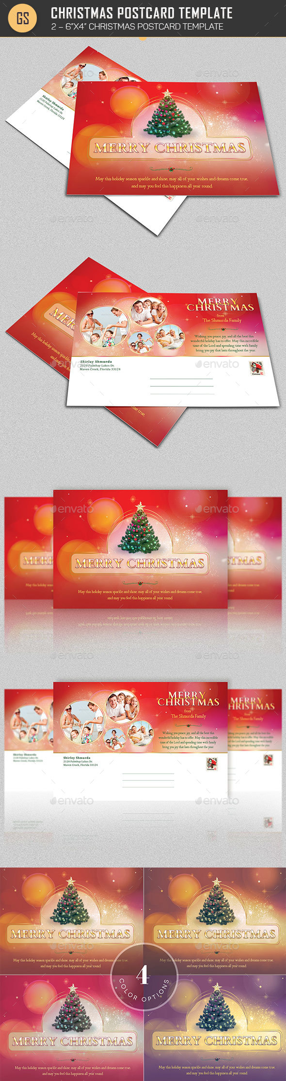 Christmas Postcard Template - Holiday Greeting Cards