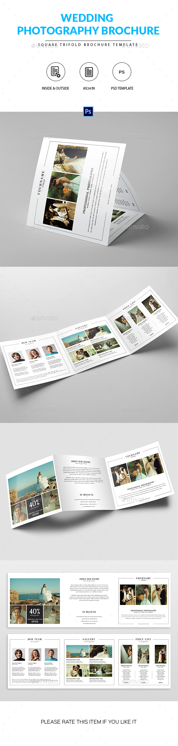 Square Trifold Brochure for Wedding Photographer - Portfolio Brochures