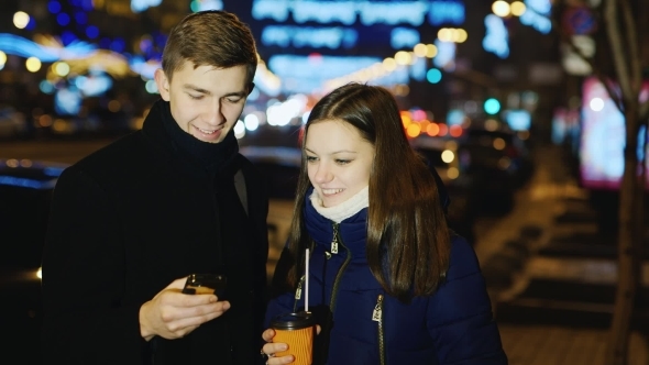 Young Man And Woman Talking On An Evening Street, Stock Footage | VideoHive