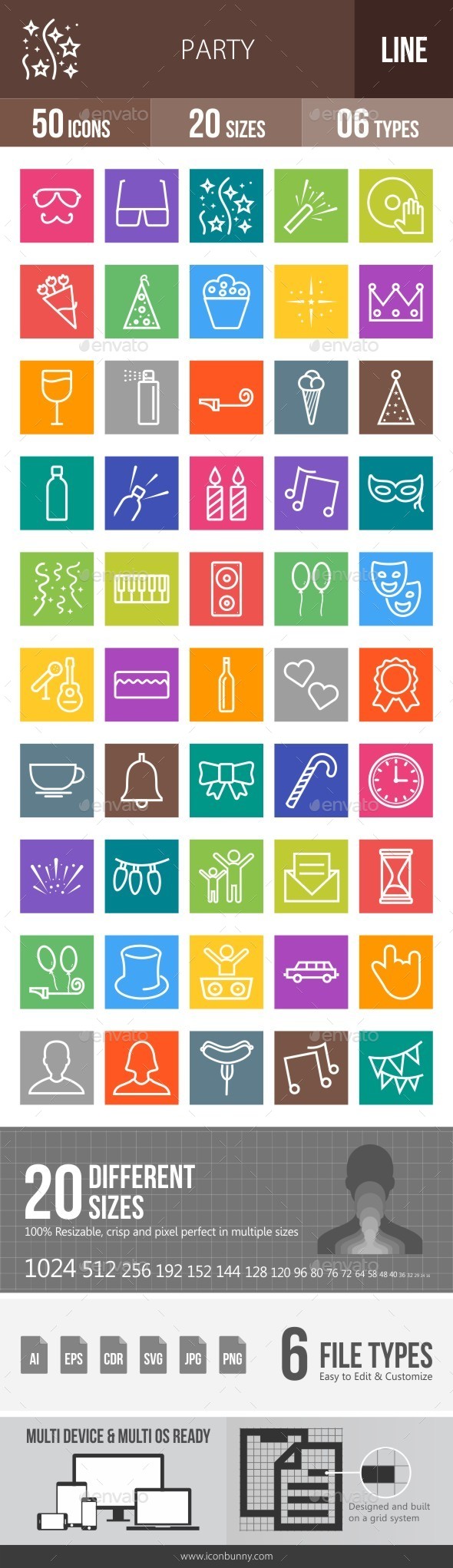 Party Line Multicolor Icons - Icons