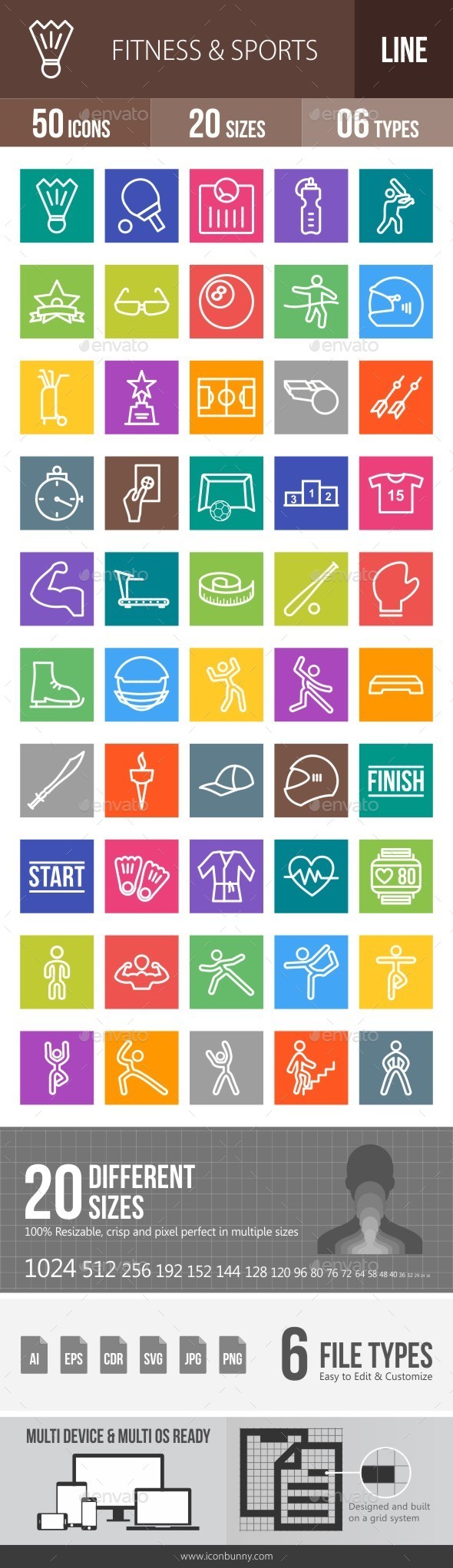 Fitness & Sports Line Multicolor Icons - Icons