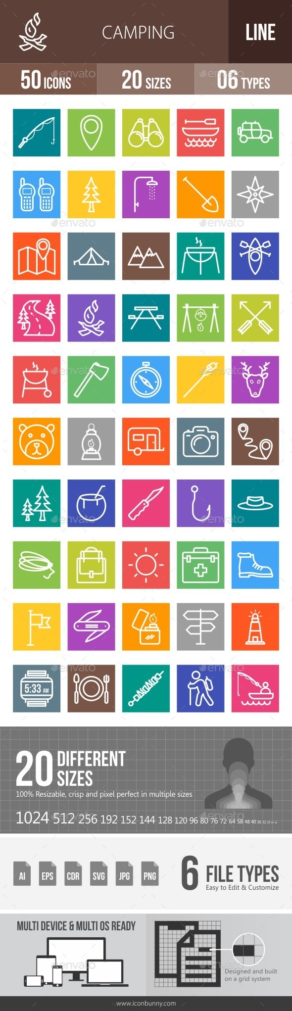 Camping Line Multicolor Icons - Icons