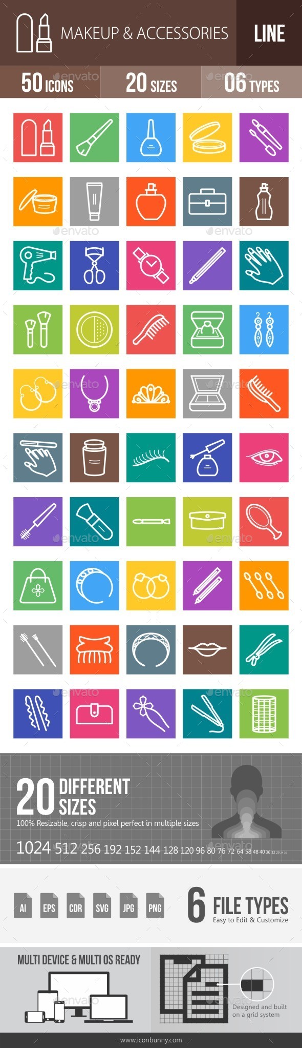 Makeup & Accessories Line Multicolor Icons - Icons