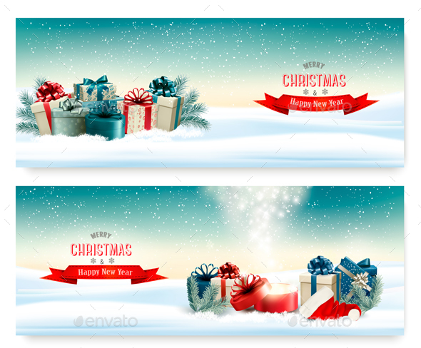 Holiday Christmas Banners with Presents - New Year Seasons/Holidays