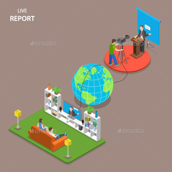 Live Report Isometric Flat Concept - Web Technology