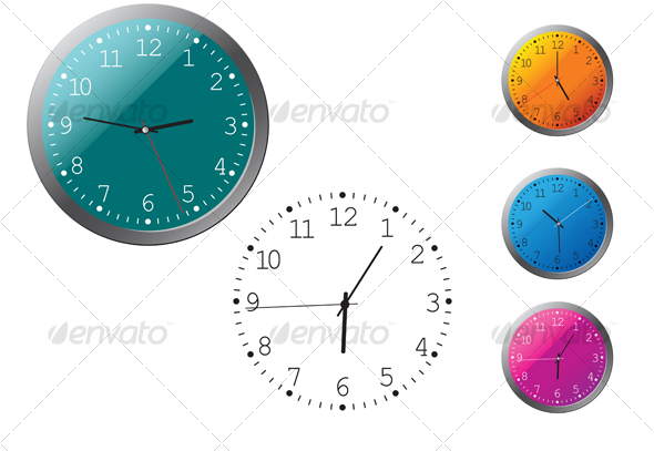 Office clocks in different colors - Technology Conceptual