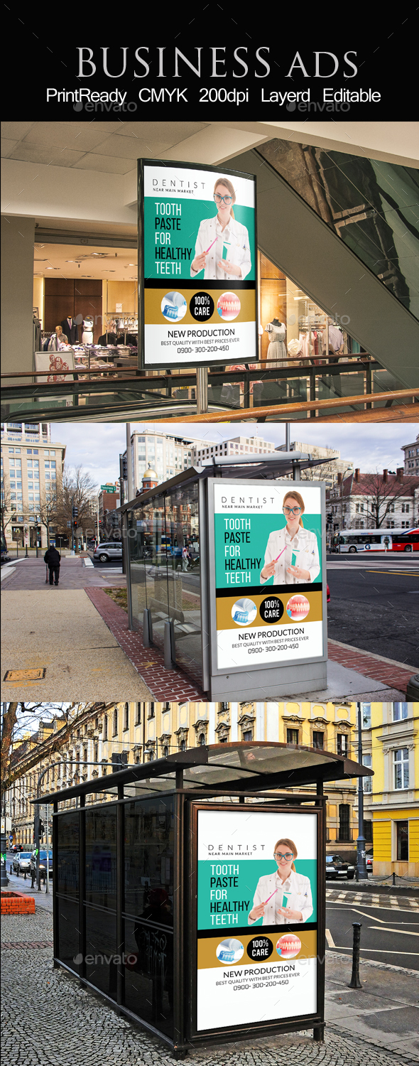 Medical Dental Care Bus Stop Ad Template - Signage Print Templates