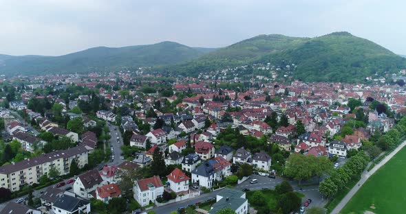 Aerial Drone View of City Heidelberg Houses and Buildings Summer