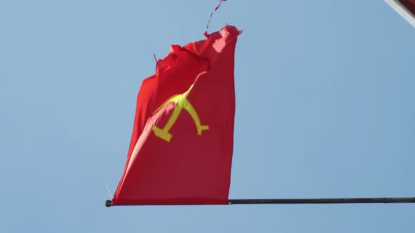 Vietnam Flag in Front of Dalat. Vietnam Flag Flying on a Flag Pole alt