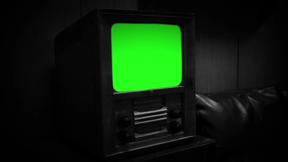 Old 60s TV with Green Screen. Black and White Tone. alt