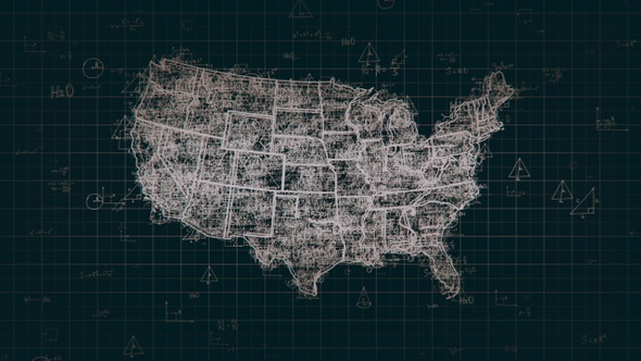 Black Abstract Math USA Map 4K