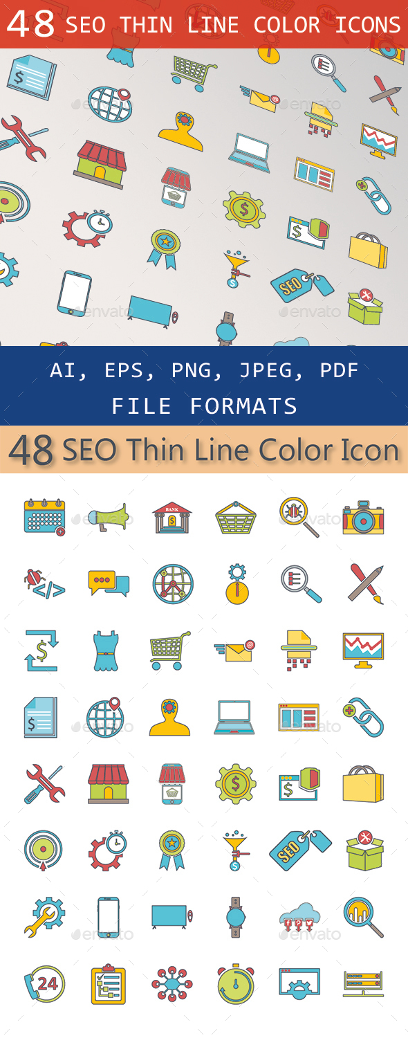 SEO Thin Line Color Icons - Business Icons
