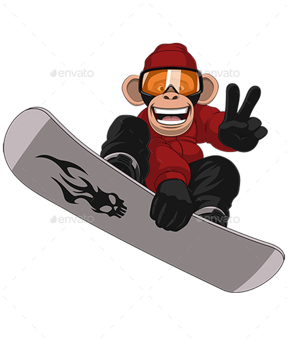 Monkey Snowboarder - Animals Characters