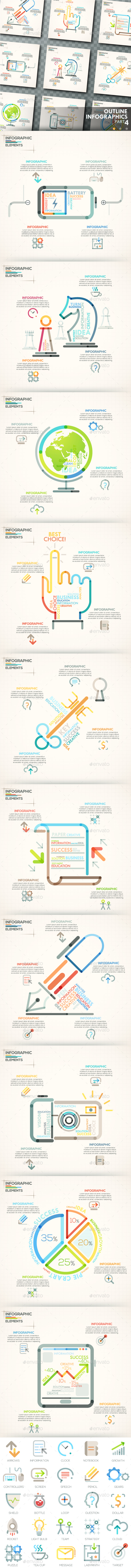 Outline Infographics. Part 4 (+25 Icons) - Infographics