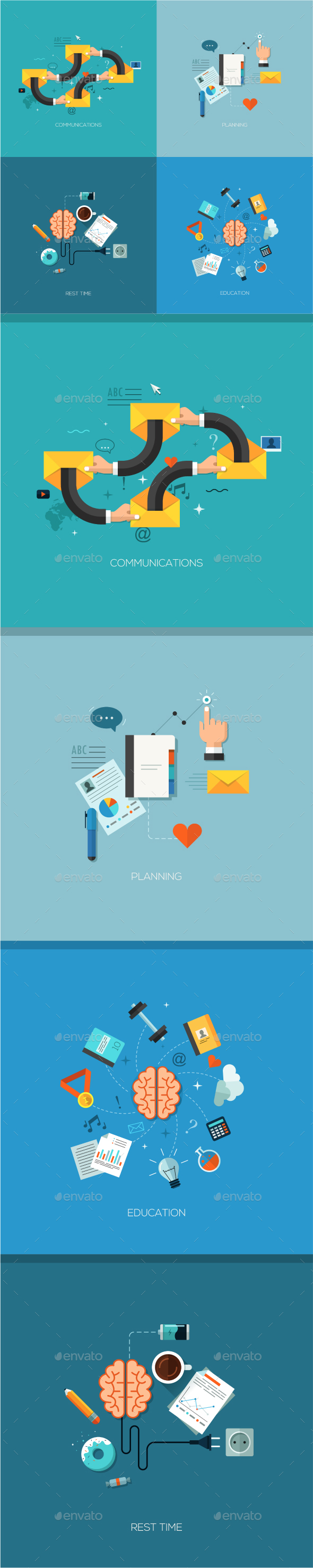 Set of 4 Flat Concepts for Web Design - Web Technology
