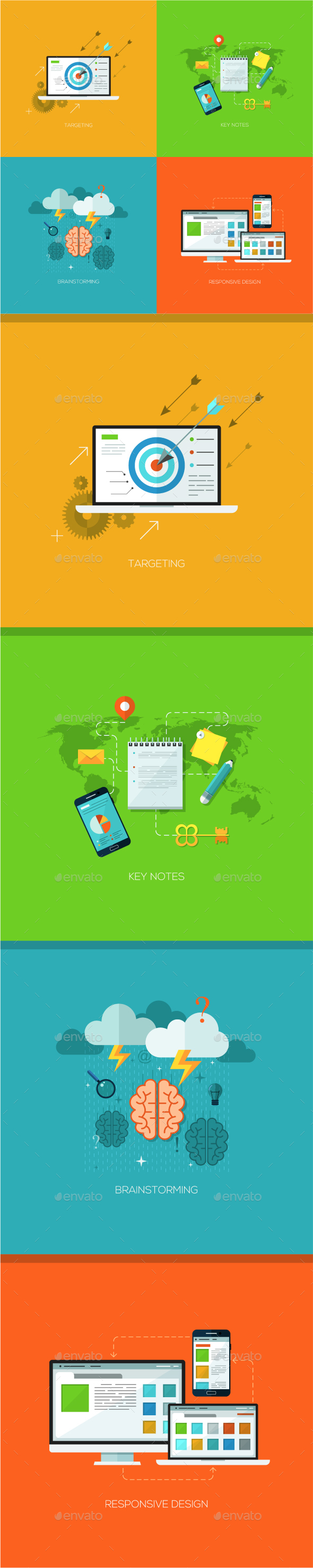 Set of 4 Flat Concepts for Web Design - Web Technology