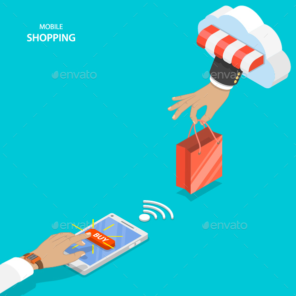 Mobile Shopping Flat Concept - Retail Commercial / Shopping