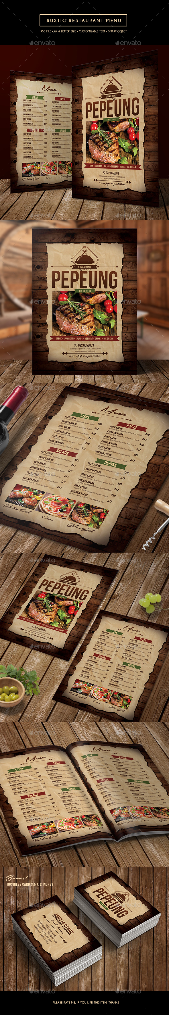 Rustic Restaurant Menu - Food Menus Print Templates