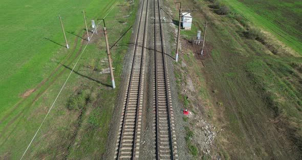Railroad Tracks Going Into the Distance Aerial View