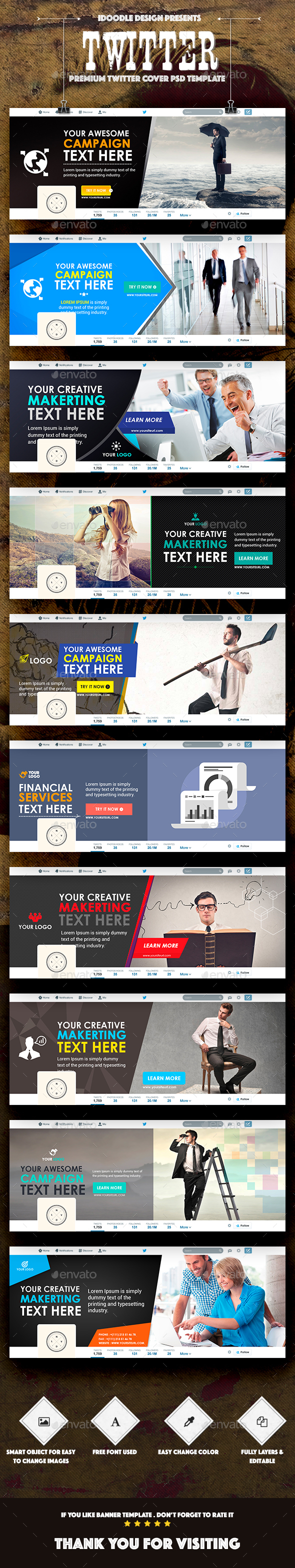 Twitter Header Multipurpose - 10 PSD - Twitter Social Media